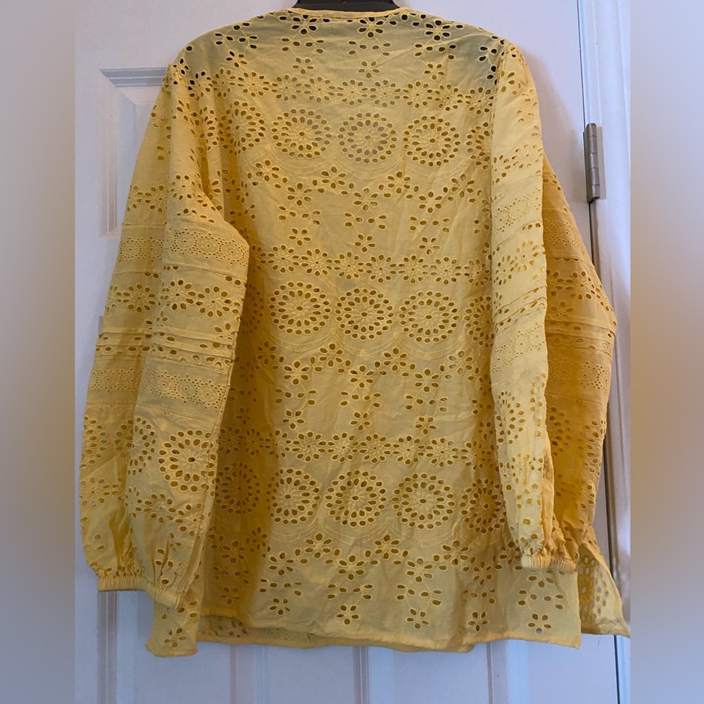 Sundance Catalog By Tolani Yellow “Saylor Eyelet Blouse” Size L - Picture 2 of 5